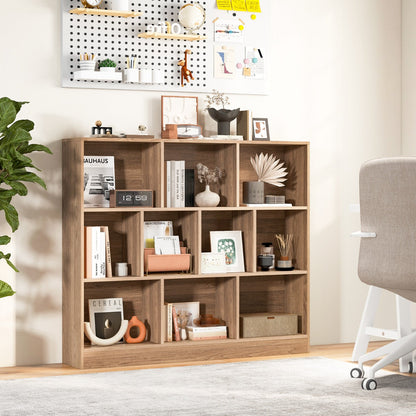 10-Cube 3-Tier Freestanding Bookshelf with Anti-Tipping Kits, Natural Finish