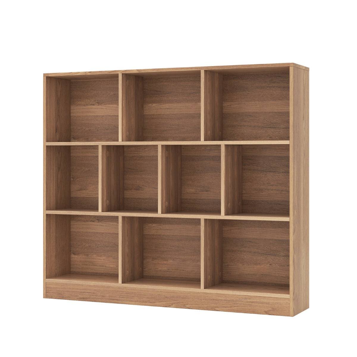 10-Cube 3-Tier Freestanding Bookshelf with Anti-Tipping Kits, Natural Finish