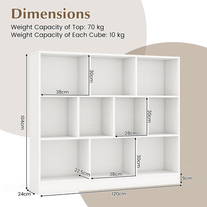 10-Cube Freestanding Bookshelf with Anti-Tipping Kits, 120 cm - White