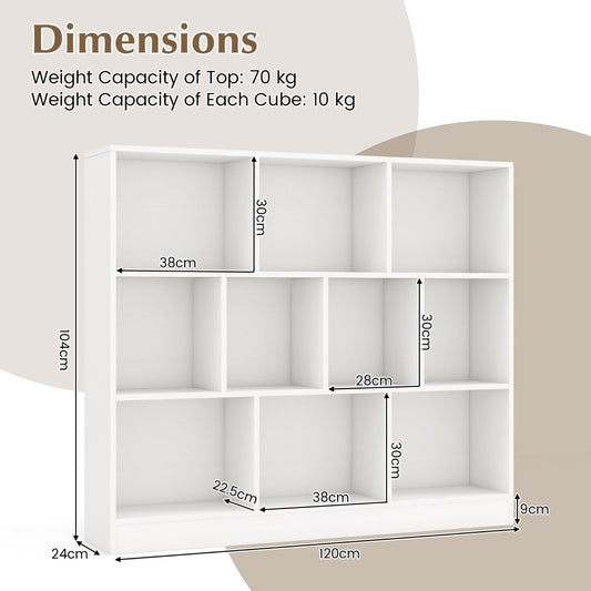10-Cube Freestanding Bookshelf with Anti-Tipping Kits, 120 cm - White