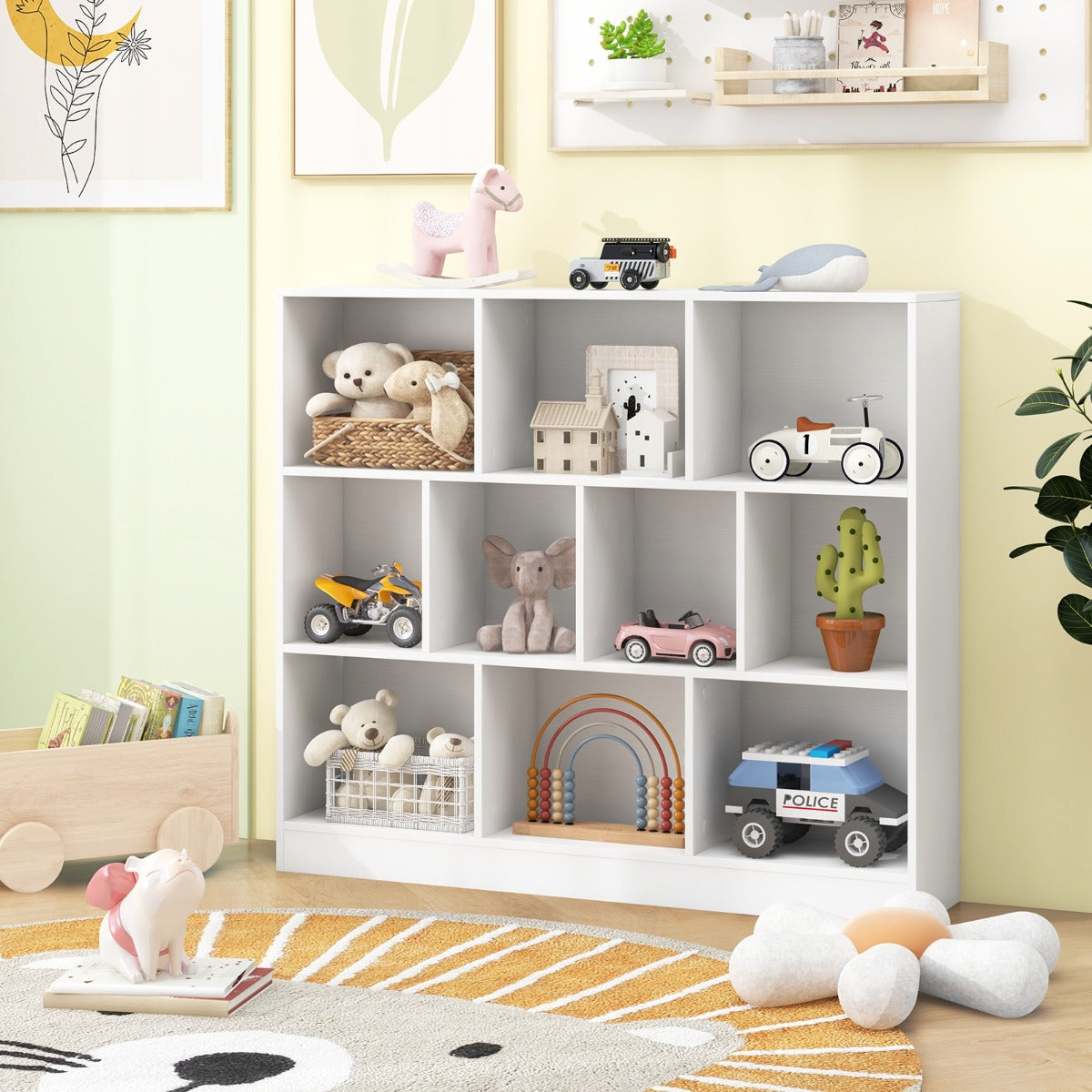 10-Cube Freestanding Bookshelf with Anti-Tipping Kits, 120 cm - White