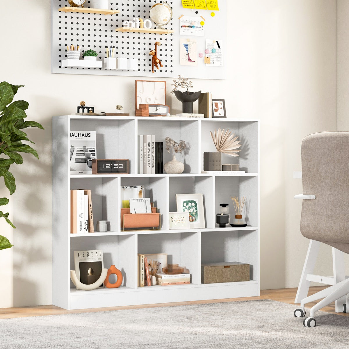 10-Cube Freestanding Bookshelf with Anti-Tipping Kits, 120 cm - White