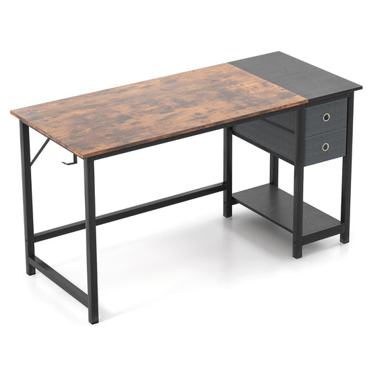 Costway 120 cm / 140 cm Home Office Desk with 2 Drawers &amp; Hanging Hook-120 cm