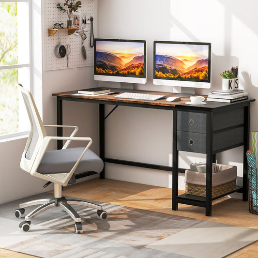 Costway 120 cm / 140 cm Home Office Desk with 2 Drawers &amp; Hanging Hook-120 cm