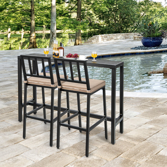 120 cm Rectangular Counter Height Hot Tub Table and 2 Bar Stools with Cushions-Black