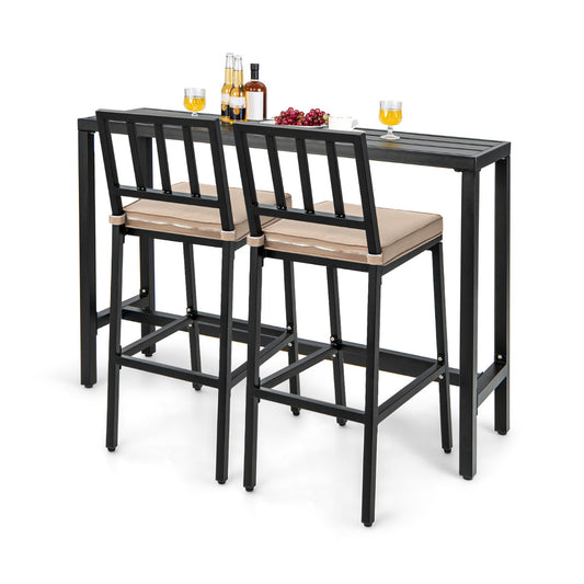 120 cm Rectangular Counter Height Hot Tub Table and 2 Bar Stools with Cushions-Black