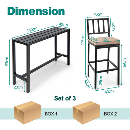 120 cm Rectangular Counter Height Hot Tub Table and 2 Bar Stools with Cushions-Black