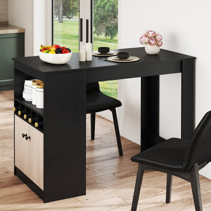 120cm Bar Table with Storage Cabinet Kitchen Counter Height Dining Table-Black & Grey