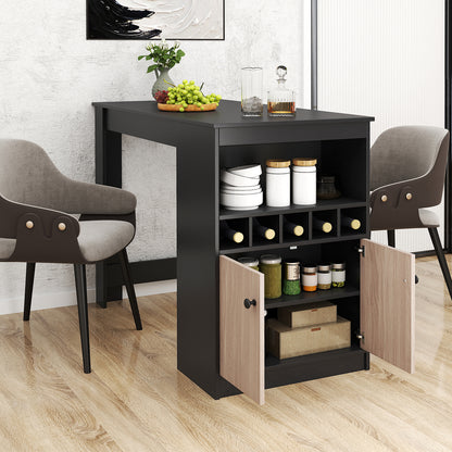 120cm Bar Table with Storage Cabinet Kitchen Counter Height Dining Table-Black & Grey
