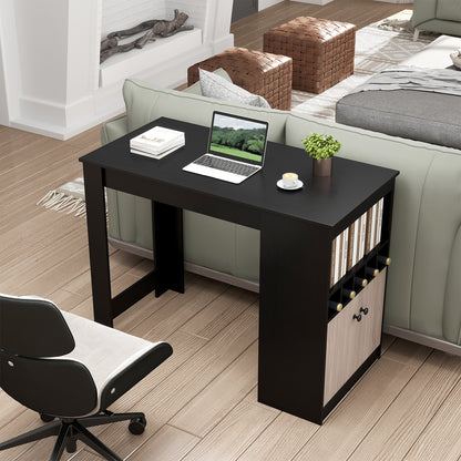 120cm Bar Table with Storage Cabinet Kitchen Counter Height Dining Table-Black & Grey