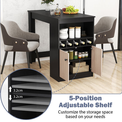 120cm Bar Table with Storage Cabinet Kitchen Counter Height Dining Table-Black & Grey