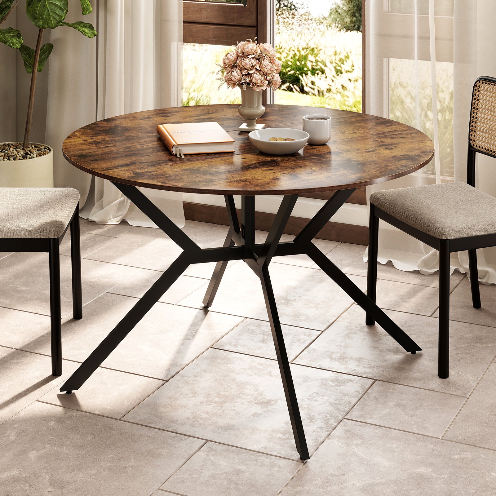 120cm Folding Dining Table with Drop Leaves-Coffee