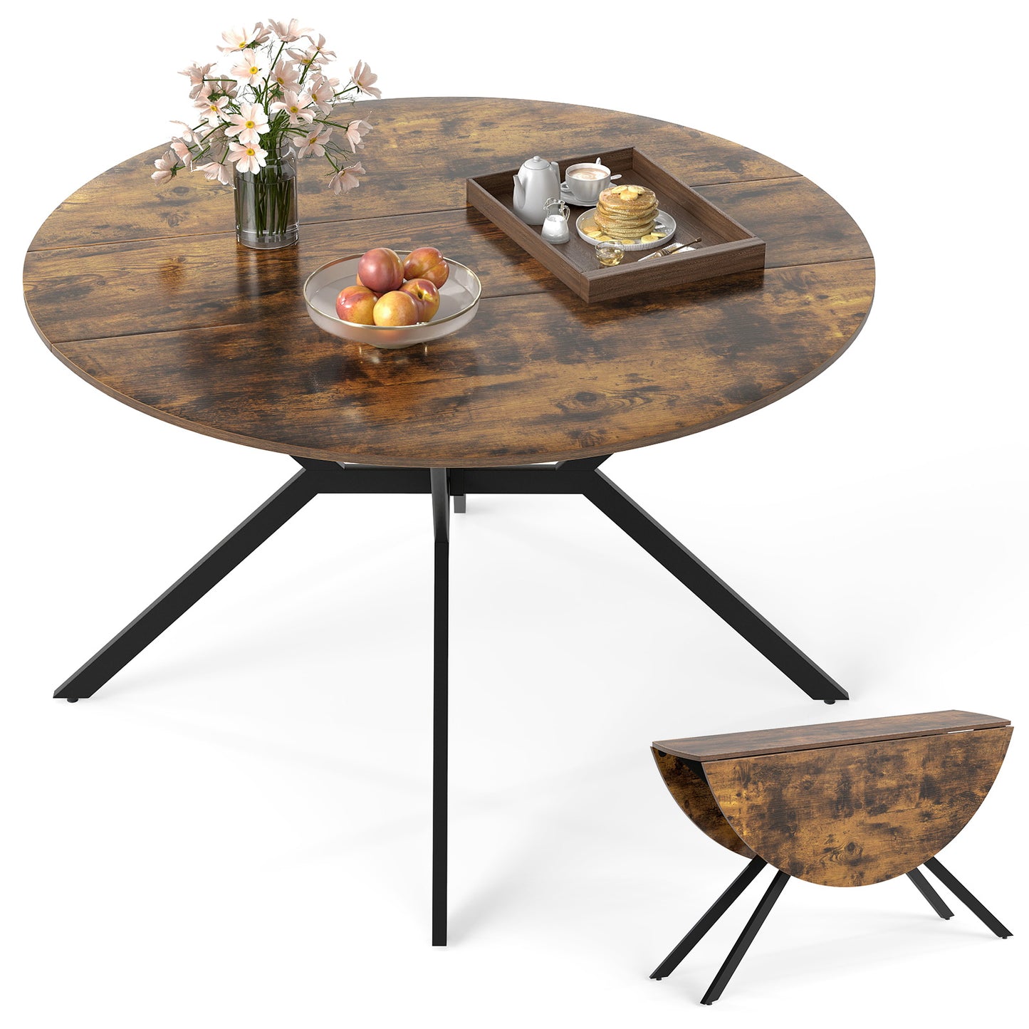 120cm Folding Dining Table with Drop Leaves-Coffee