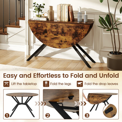 120cm Folding Dining Table with Drop Leaves-Coffee