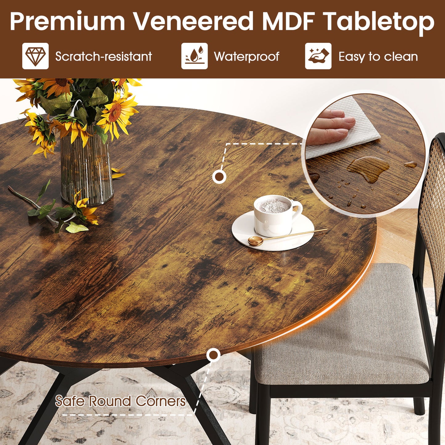 120cm Folding Dining Table with Drop Leaves-Coffee