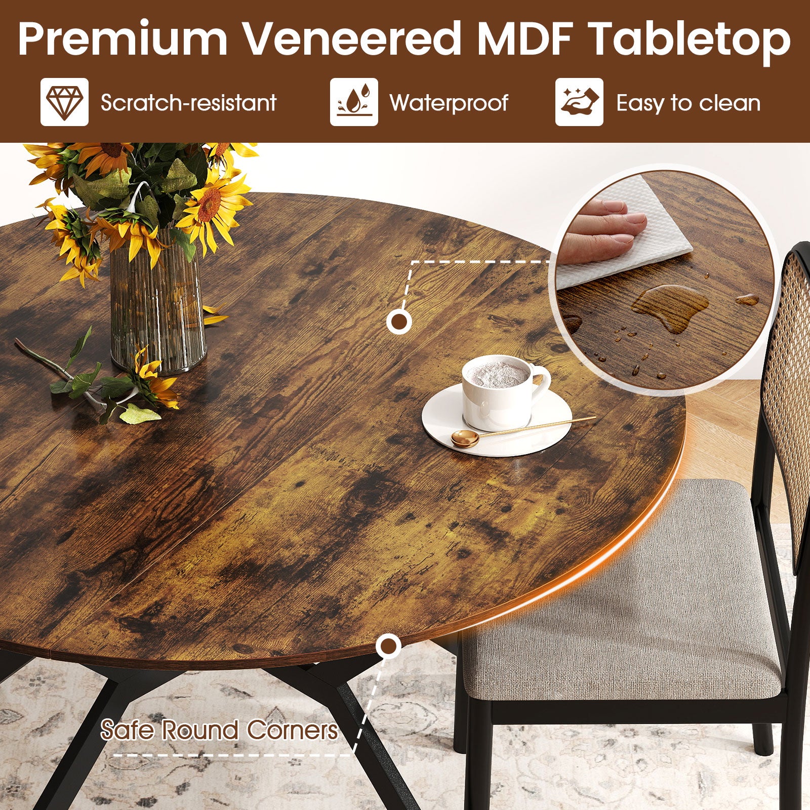 120cm Folding Dining Table with Drop Leaves-Coffee