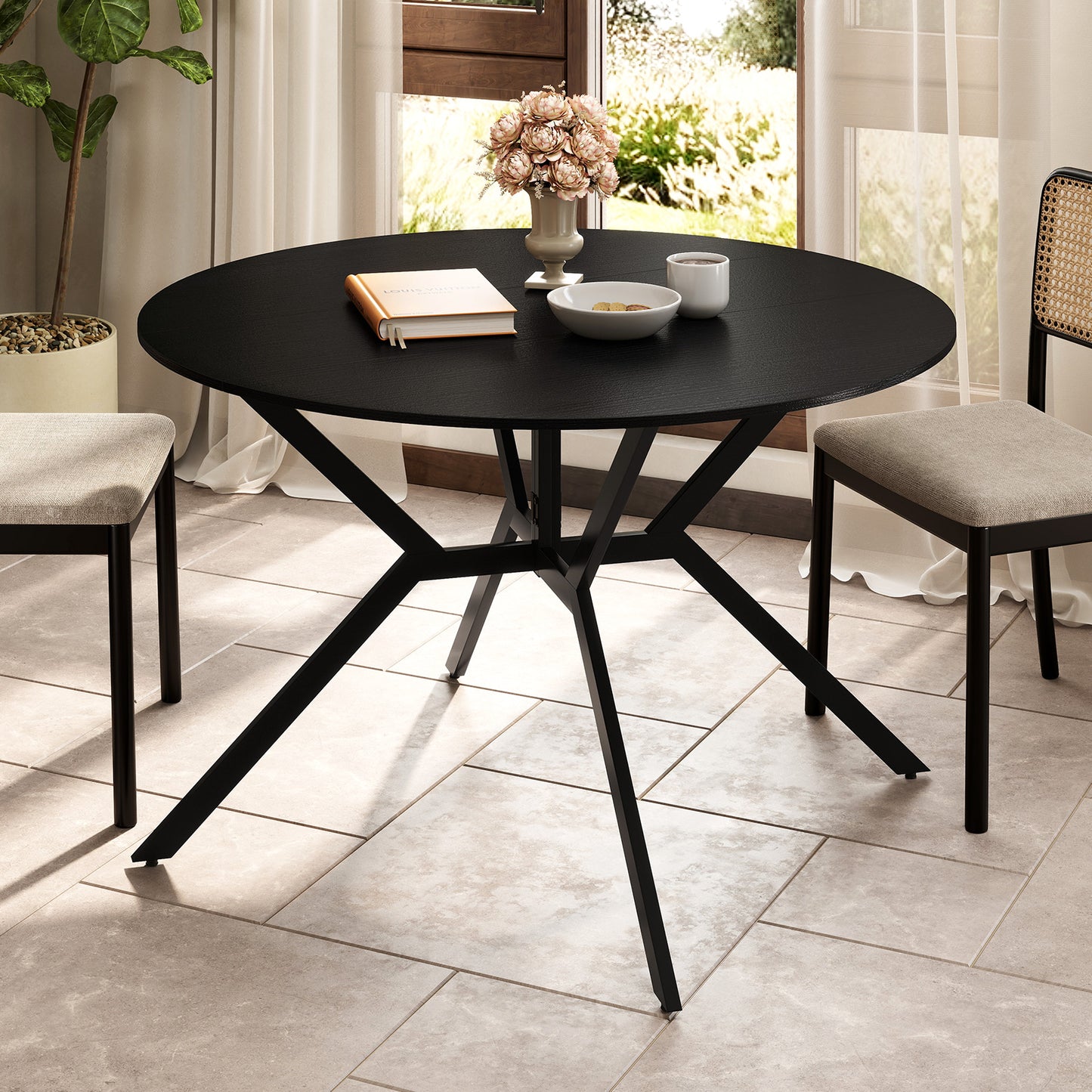 120cm Folding Dining Table with Drop Leaves-Black