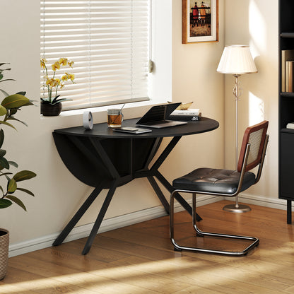 120cm Folding Dining Table with Drop Leaves-Black