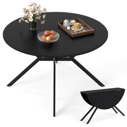 120cm Folding Dining Table with Drop Leaves-Black