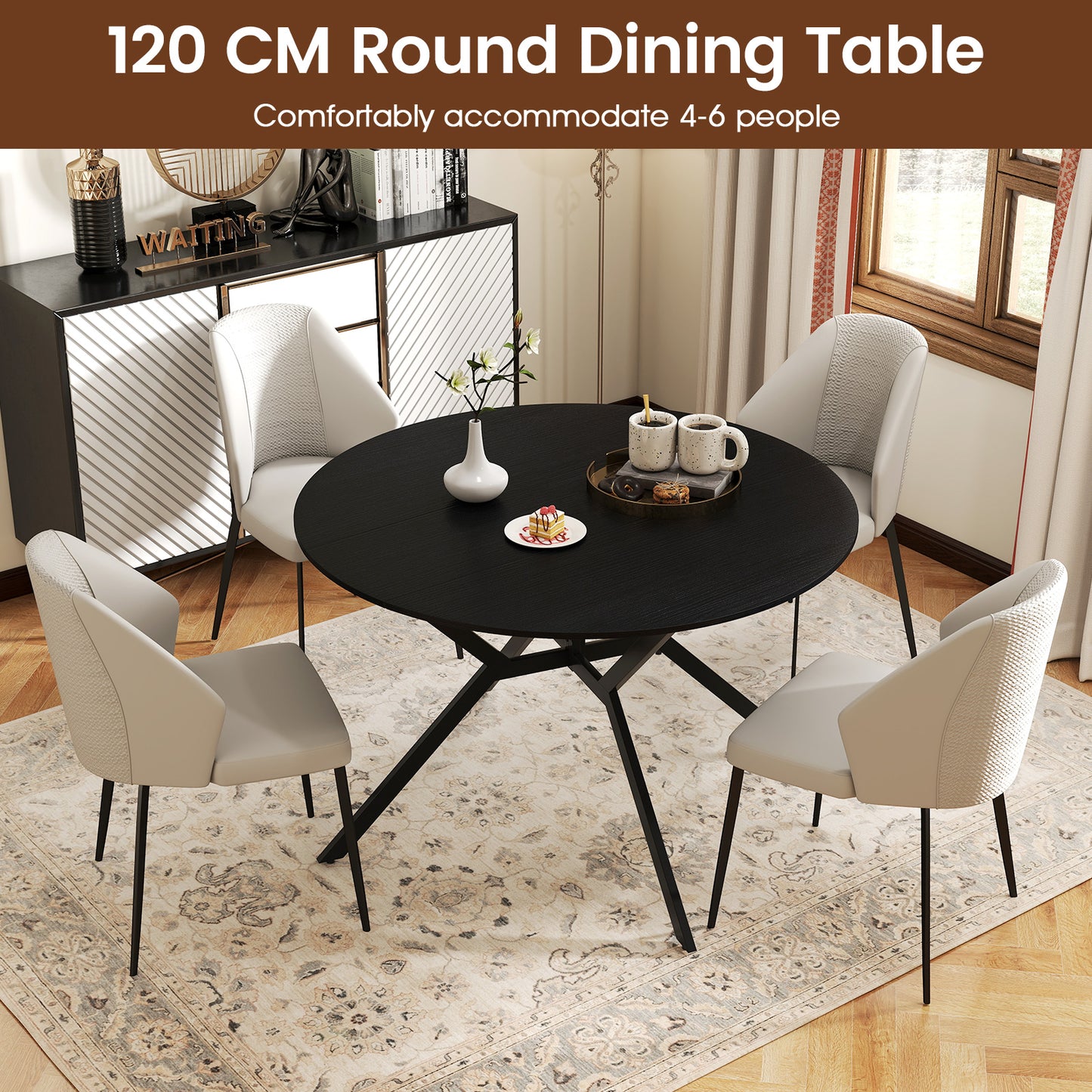 120cm Folding Dining Table with Drop Leaves-Black