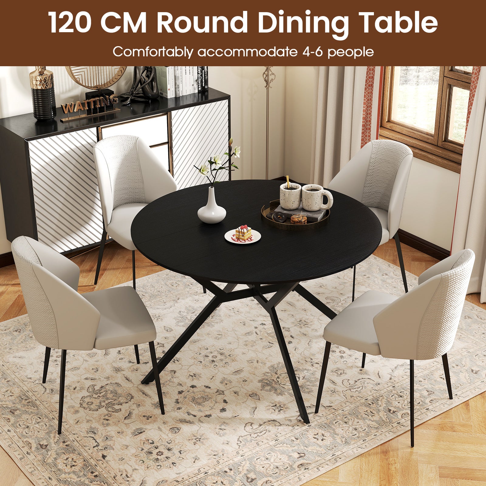 120cm Folding Dining Table with Drop Leaves-Black