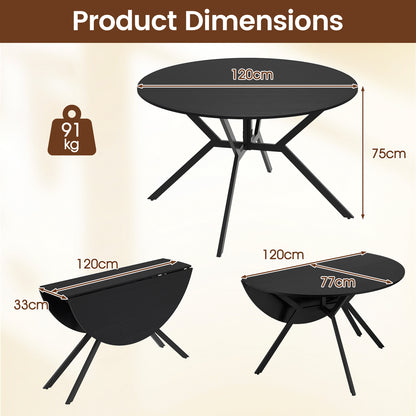 120cm Folding Dining Table with Drop Leaves-Black