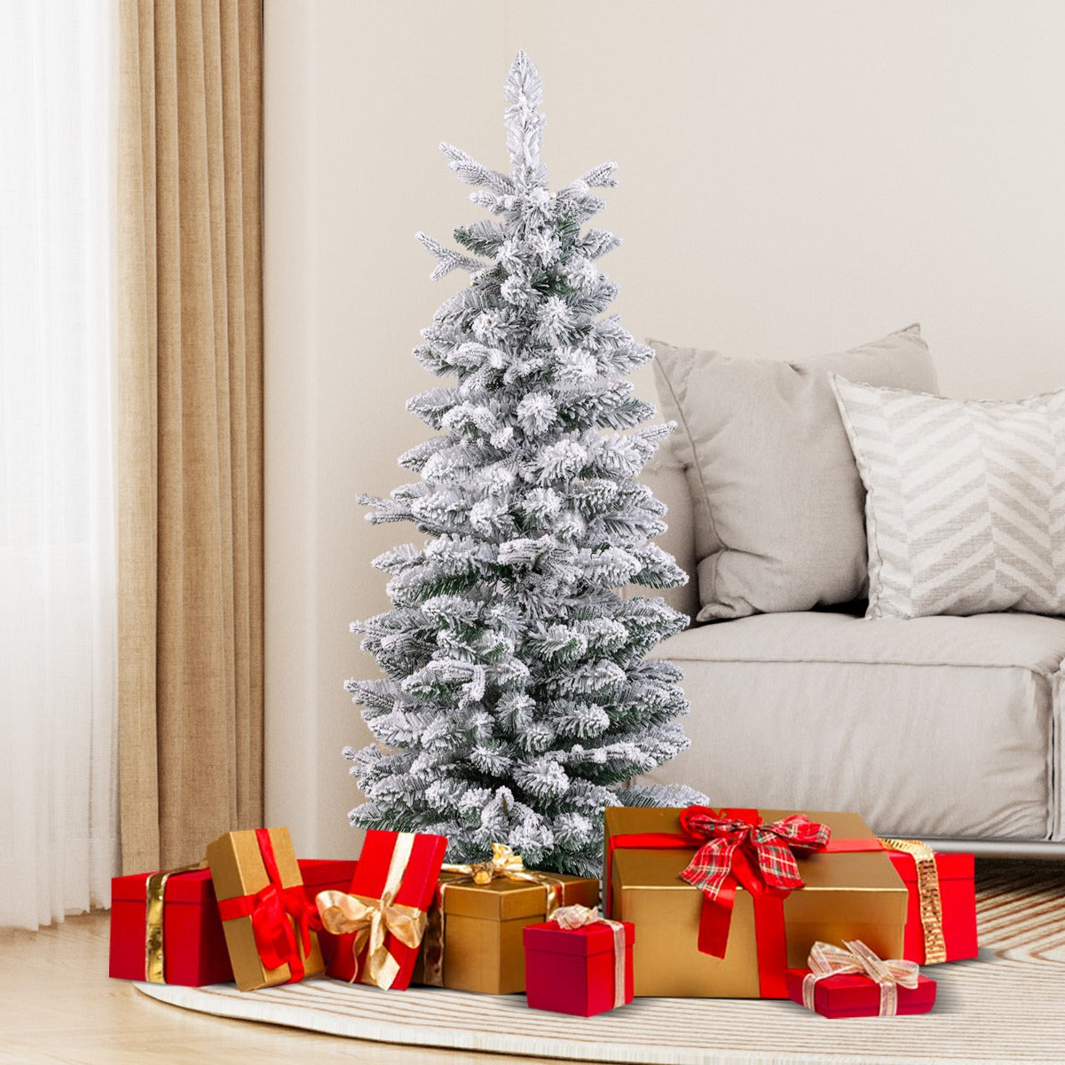 120CM Snow-Flocked Christmas Tree with 80 LED Lights & 176 Branch Tips