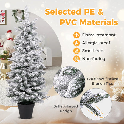 120CM Snow-Flocked Christmas Tree with 80 LED Lights & 176 Branch Tips