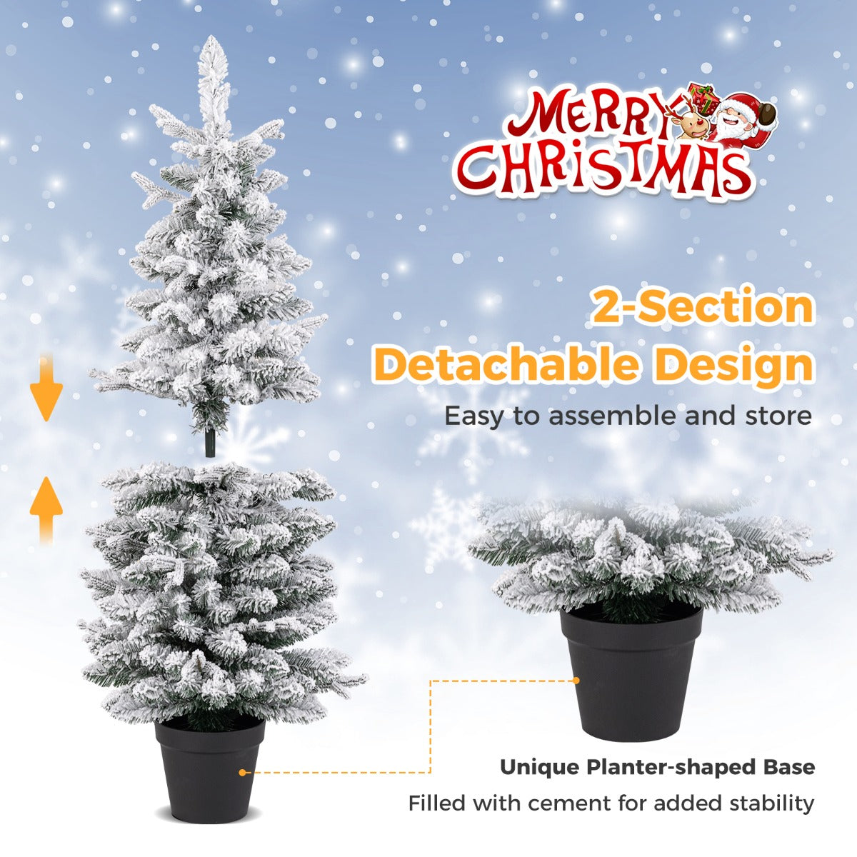 120CM Snow-Flocked Christmas Tree with 80 LED Lights & 176 Branch Tips