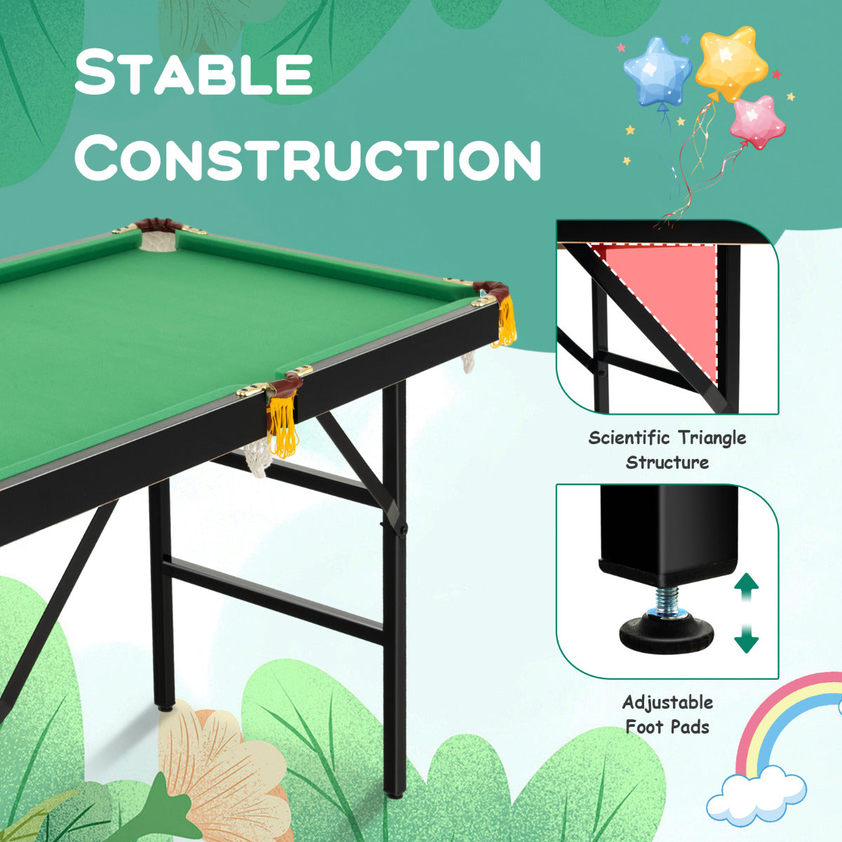 122 CM Folding Billiard Table Set with Accessories-Green