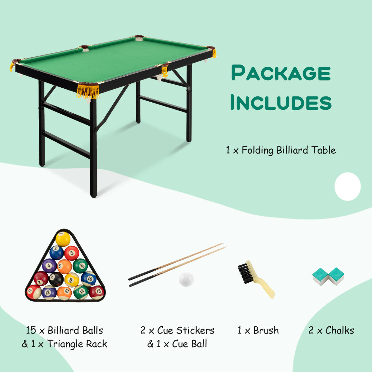 122 CM Folding Billiard Table Set with Accessories-Green