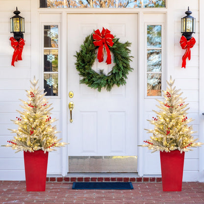 122 cm Pre-lit Potted Christmas Tree with Snow-Flocked Branches & LED Lights