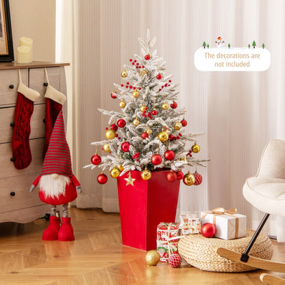 122 cm Pre-lit Potted Christmas Tree with Snow-Flocked Branches & LED Lights