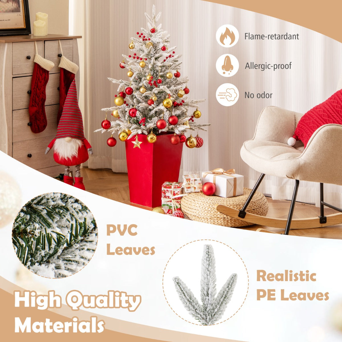 122 cm Pre-lit Potted Christmas Tree with Snow-Flocked Branches & LED Lights