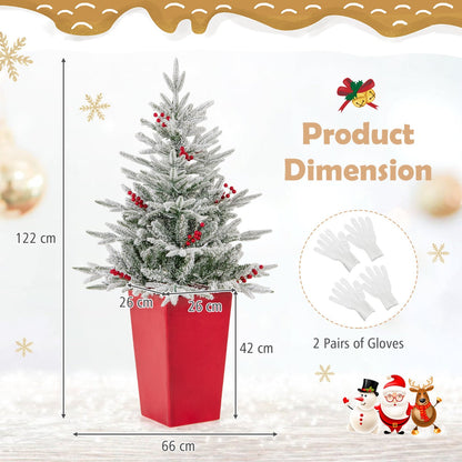 122 cm Pre-lit Potted Christmas Tree with Snow-Flocked Branches & LED Lights