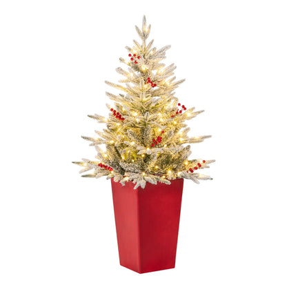 122 cm Pre-lit Potted Christmas Tree with Snow-Flocked Branches & LED Lights