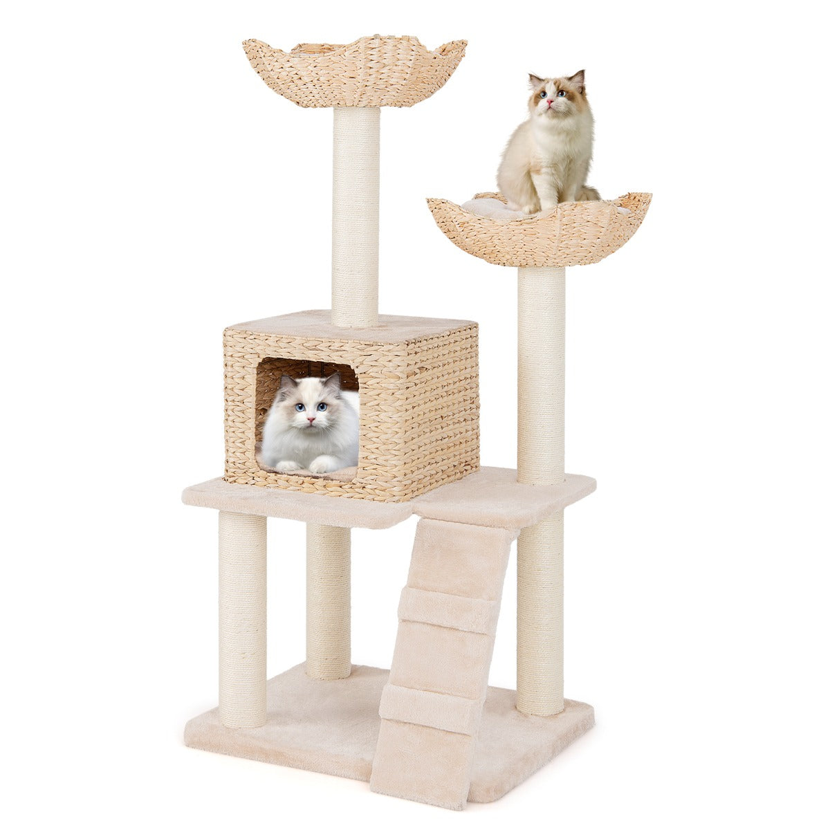 122cm Multi-Tier Cat Tree with Sisal Posts, Perch & Condo - Beige
