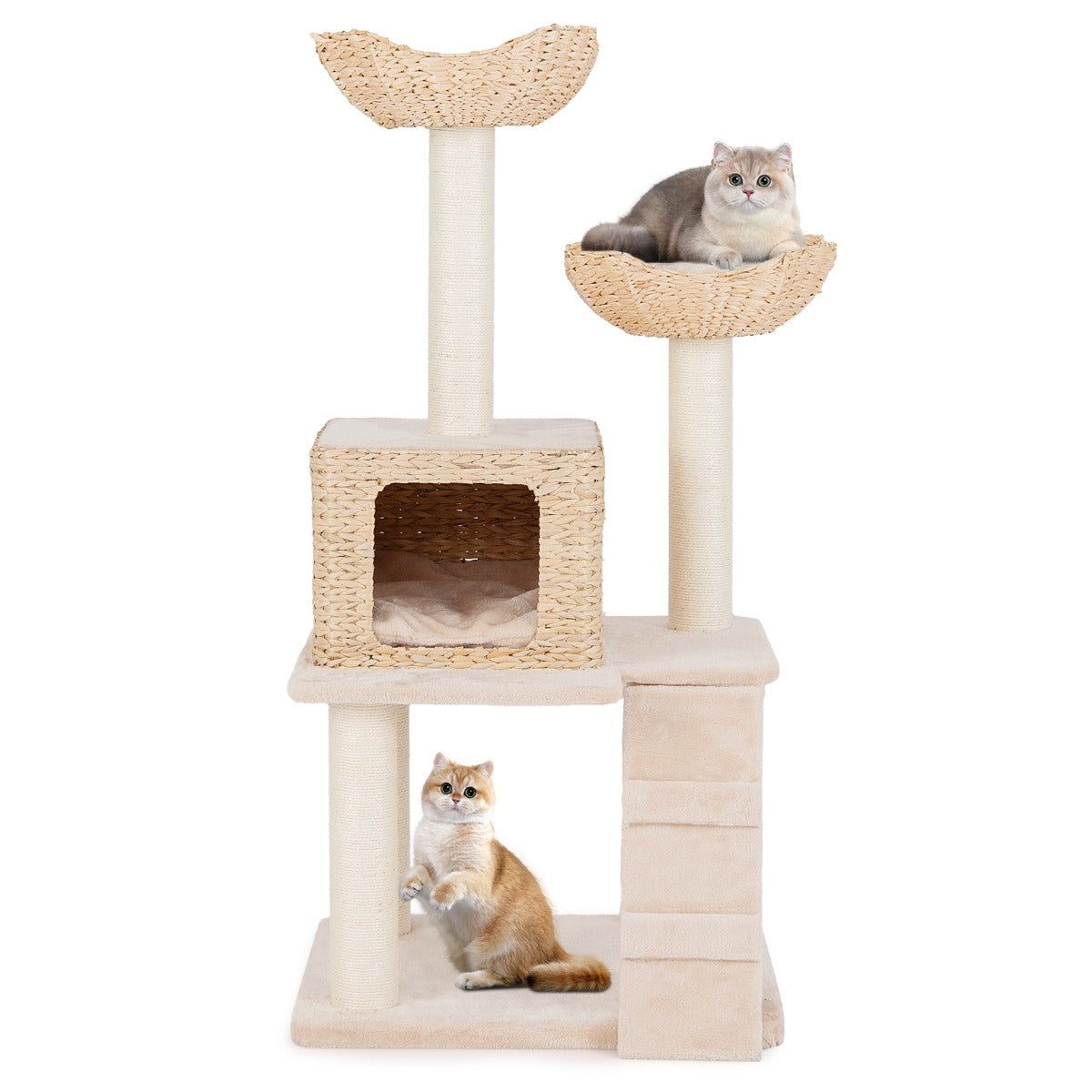 122cm Multi-Tier Cat Tree with Sisal Posts, Perch & Condo - Beige
