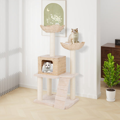 122cm Multi-Tier Cat Tree with Sisal Posts, Perch & Condo - Beige