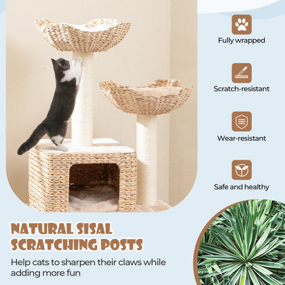 122cm Multi-Tier Cat Tree with Sisal Posts, Perch & Condo - Beige