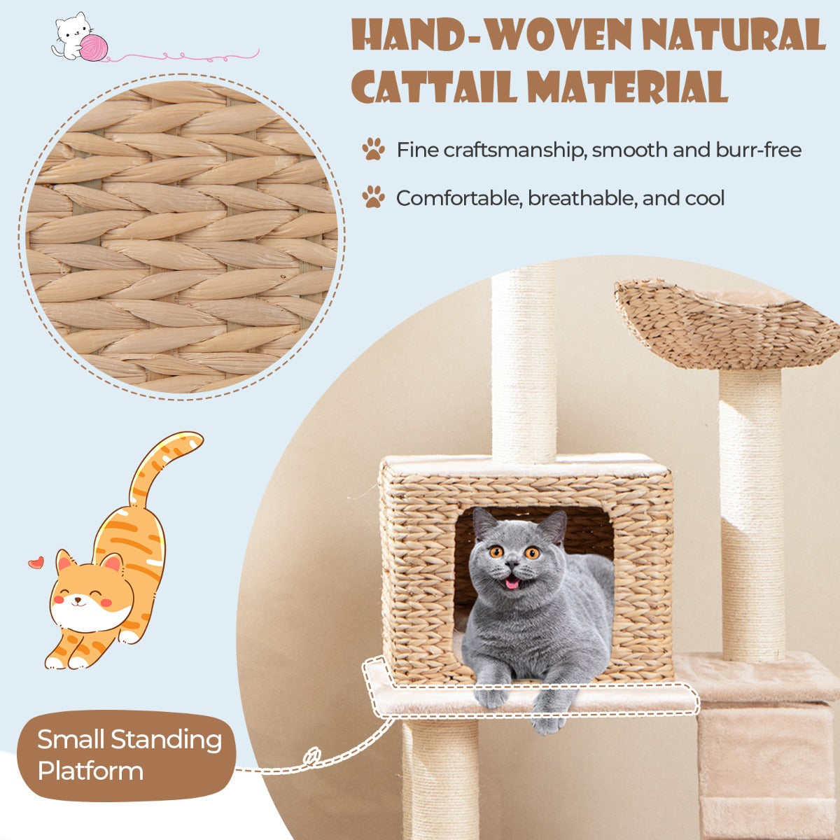 122cm Multi-Tier Cat Tree with Sisal Posts, Perch & Condo - Beige