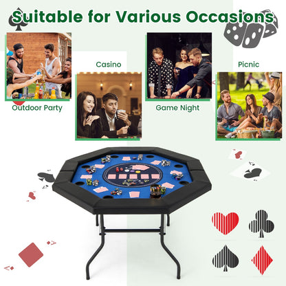 122cm Foldable Poker Table for 8 Players with Padded Rails-Blue