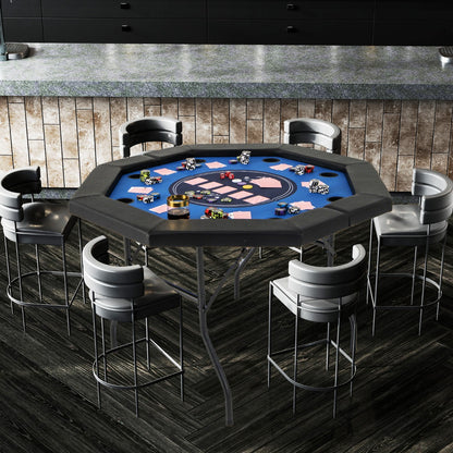 122cm Foldable Poker Table for 8 Players with Padded Rails-Blue