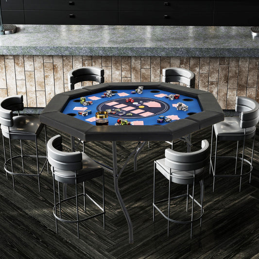 122cm Foldable Poker Table for 8 Players with Padded Rails-Blue