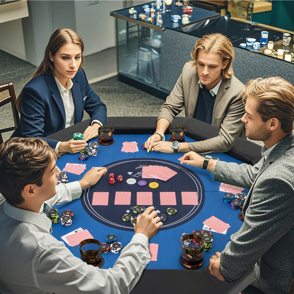122cm Foldable Poker Table for 8 Players with Padded Rails-Blue