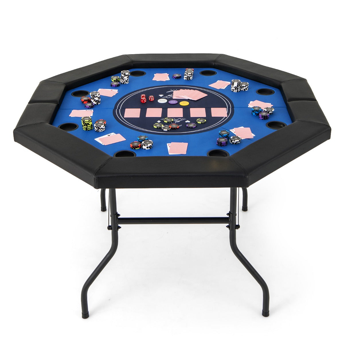 122cm Foldable Poker Table for 8 Players with Padded Rails-Blue