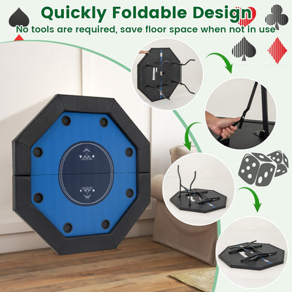 122cm Foldable Poker Table for 8 Players with Padded Rails-Blue