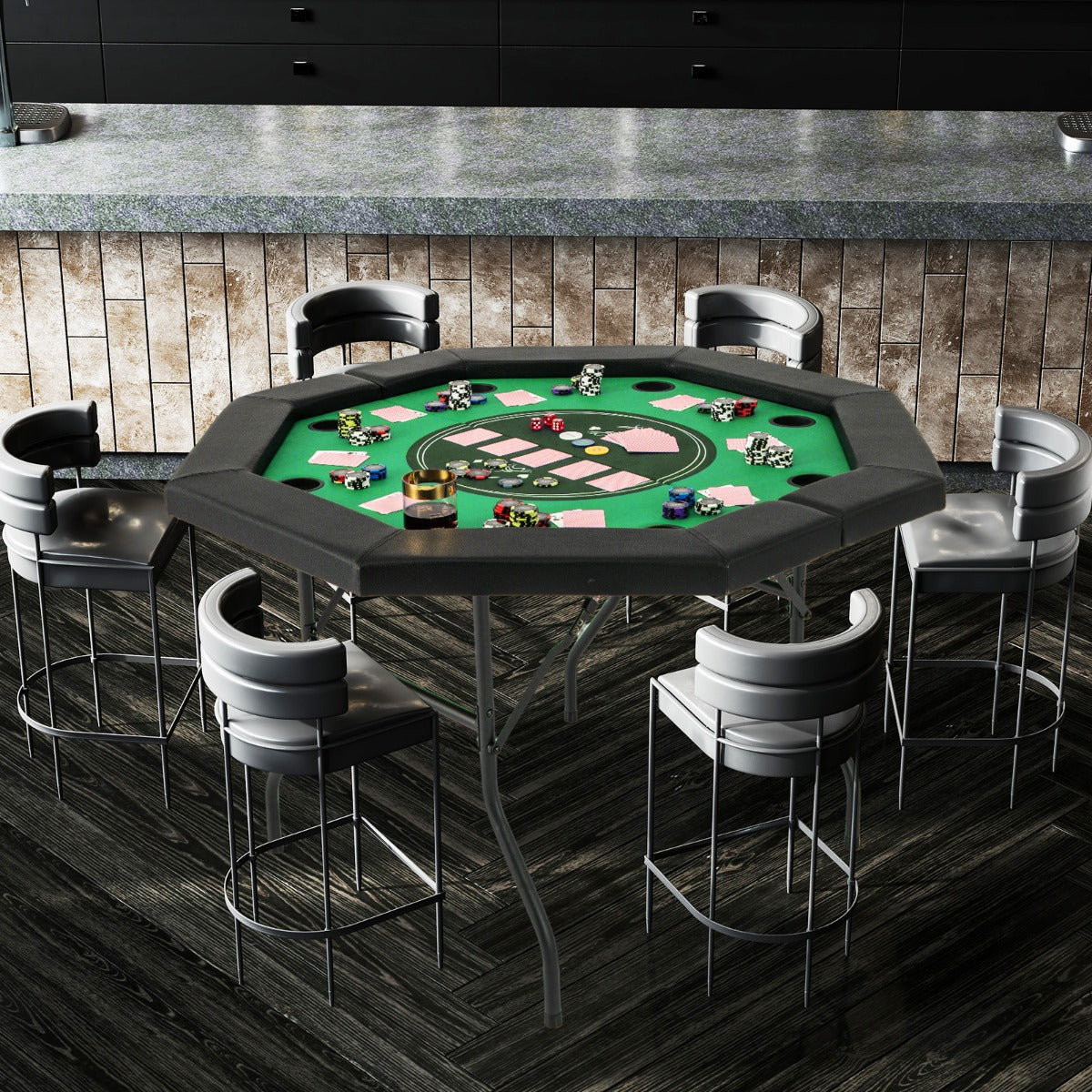 122cm Foldable Poker Table for 8 Players with Padded Rails-Green