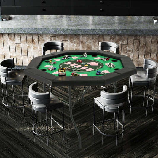 122cm Foldable Poker Table for 8 Players with Padded Rails-Green
