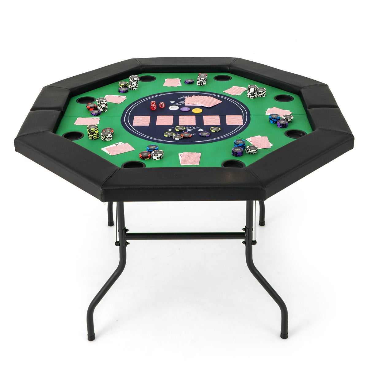 122cm Foldable Poker Table for 8 Players with Padded Rails-Green